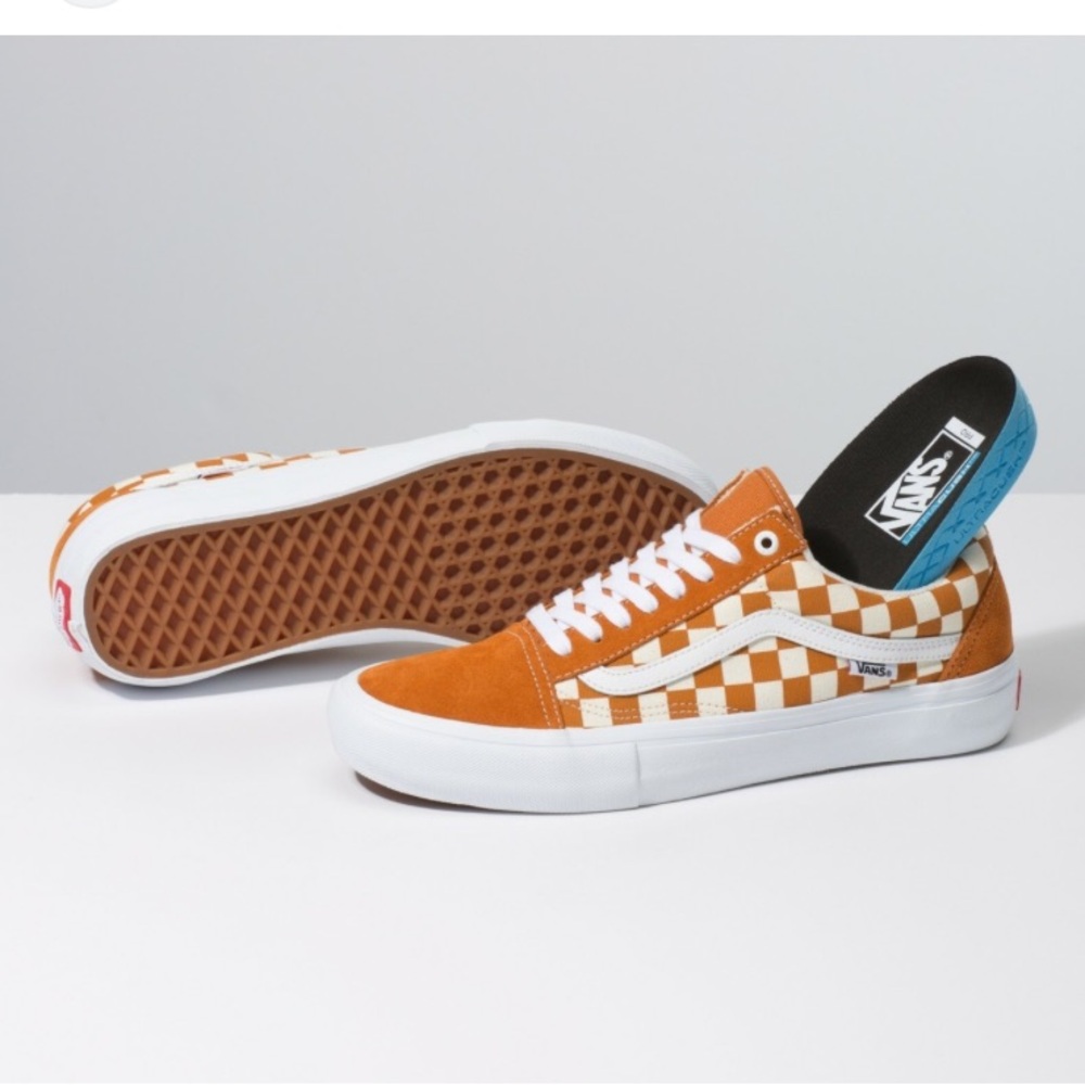 Vans Orange and White Checkerboard Old Skool Sneakers